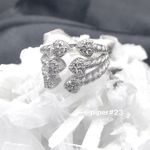 Judith Ripka Diamonique Cable Heart Band Sterling Silver Ring sz 7 - Picture 2 of 8